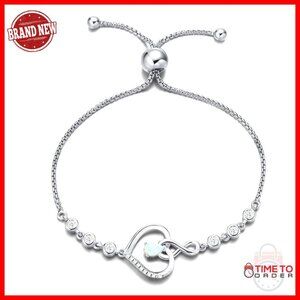 Sterling Silver Opal Tennis Bracelet, Adjustable 9.5", Infinity Heart Pendant